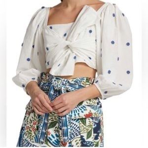 FARM RIO embroidered tie front white crop top